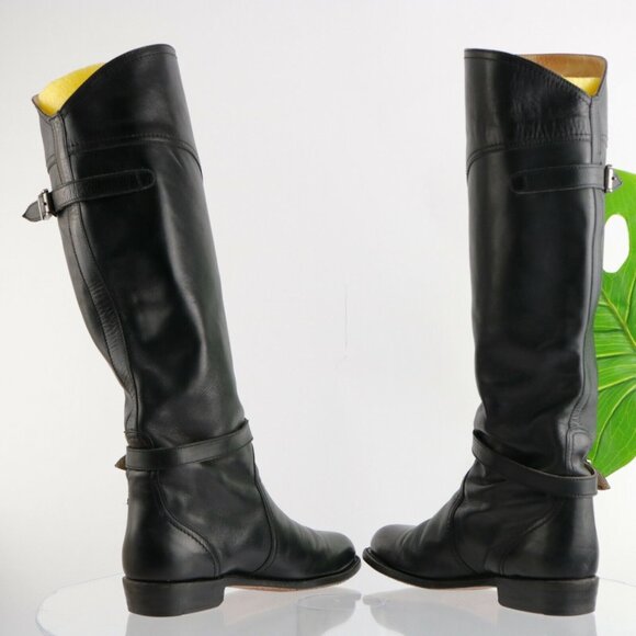 Frye Womens Dorado Riding Boot Size 6 Tall Black Leather Buckle Strap Moto Biker - Picture 8 of 12